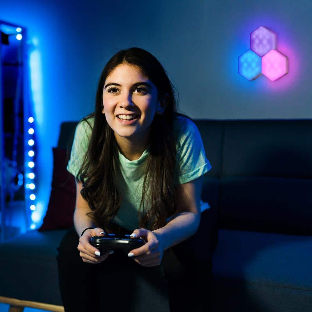Monster Hexagon Unique Multi-Color LED Touch Light, Four Color-Changing Modes, 9 Piece Set