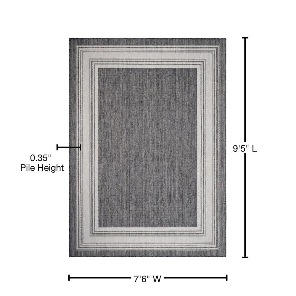 LR Home Kiara 7'6" x 9'5" Black/Gray/White Bordered Fade & Stain Resistant Indoor/Outdoor Area Rug