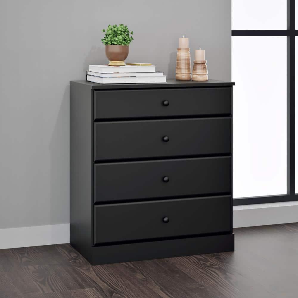 Prepac 4 Drawers Astrid Dresser Black: Wood Composite Frame, 36.25" High, Bedroom Storage