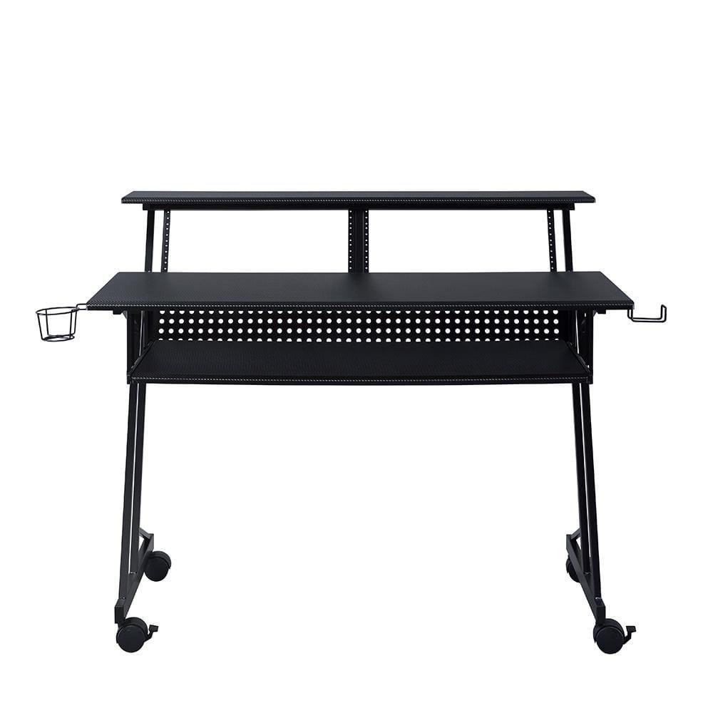 Acme Furniture Suitor Computer Desk Black: 38" Height, Metal Frame, Veneer Surface, Hutch Storage