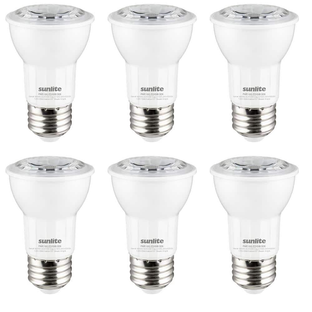 Sunlite LED PAR16 Reflector Light Bulb, 6 Watts (50W Equivalent), Medium E26 Base, Dimmable,ETL Listed, 5000K Daylight, 6-Pack
