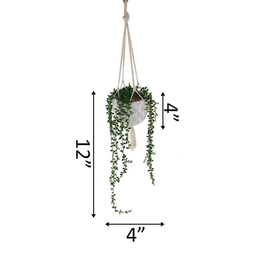 32 in. Artificial String of Pearls in Macrame Hanging Ceramic Planter