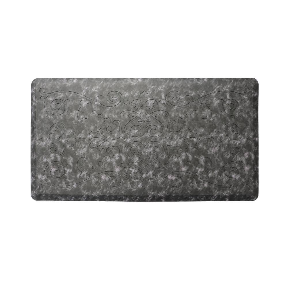 J&V TEXTILES Medallion Embossed Anti-Fatigue Stain-Resistant Cushioned Floor Mats (17" x 28" Charcoal Gray)