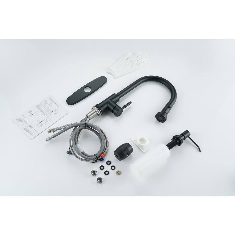 Black Kitchen Faucet with Soap Dispenser Stainless Steel Single Handle Kitchen Sink Faucet with Pull Down Sprayer for Single Hole or 3 Holes