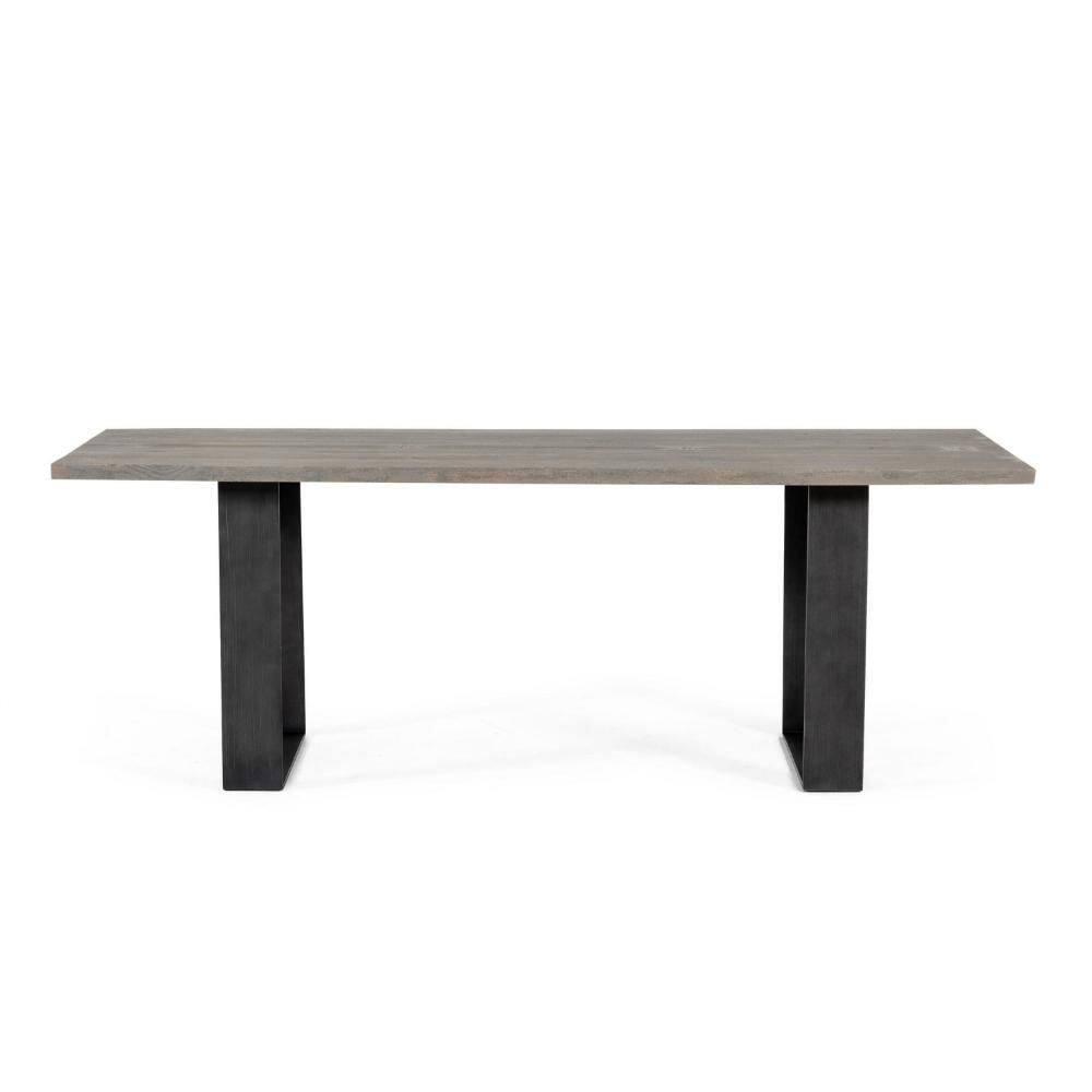 Benjara 87 Inch Dining Table, Rectangular Top, Open Metal Panel, Gray Oak, Black