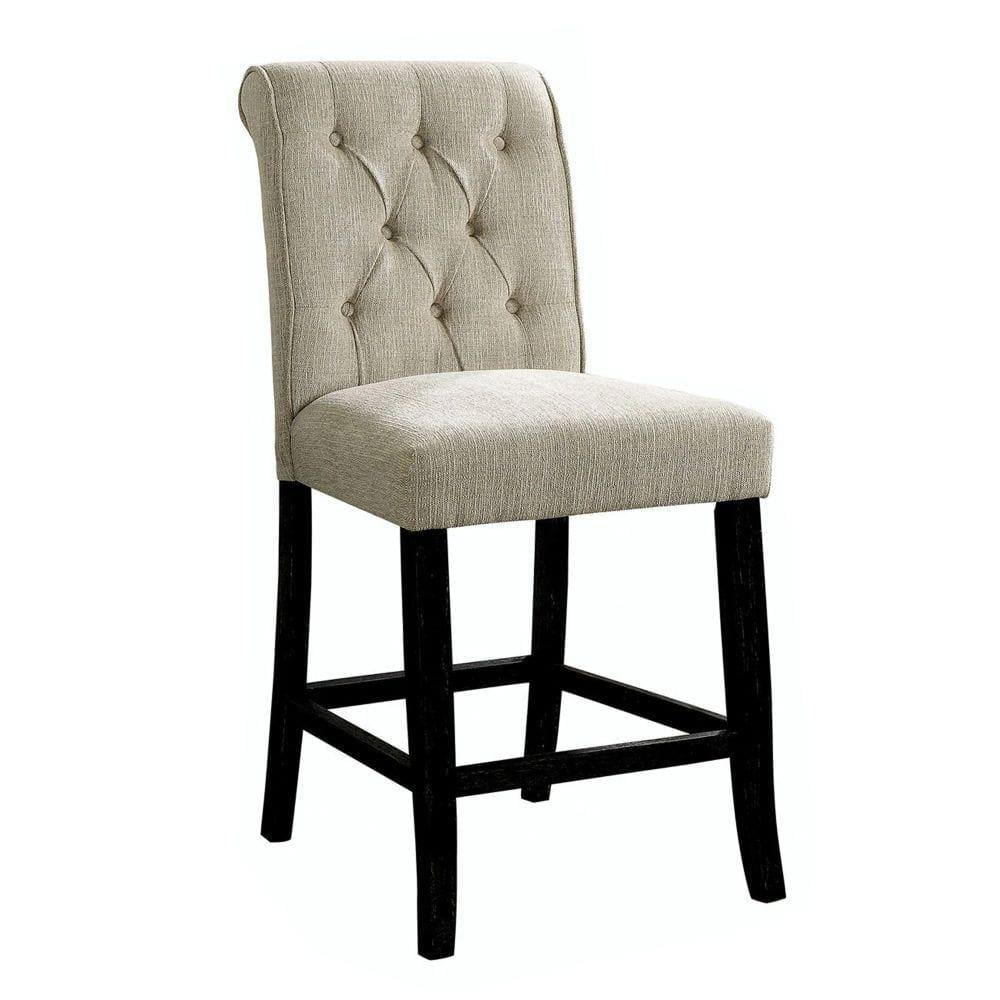 Wooden Fabric Upholstered Counter Height Chair in Ivory And Black in Pack Of Two