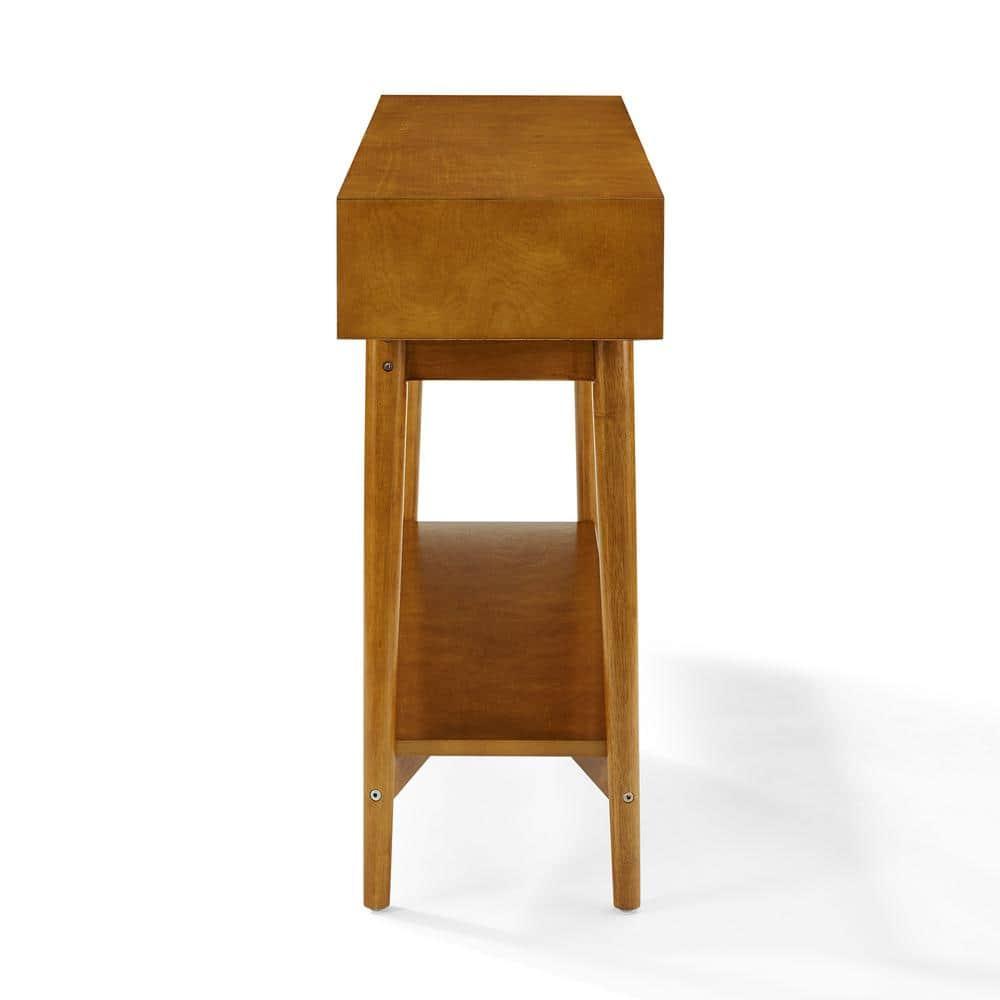 Crosley Landon Console Table Acorn: Mid-Century Modern Design, Hardwood with Open Shelf & Drawer