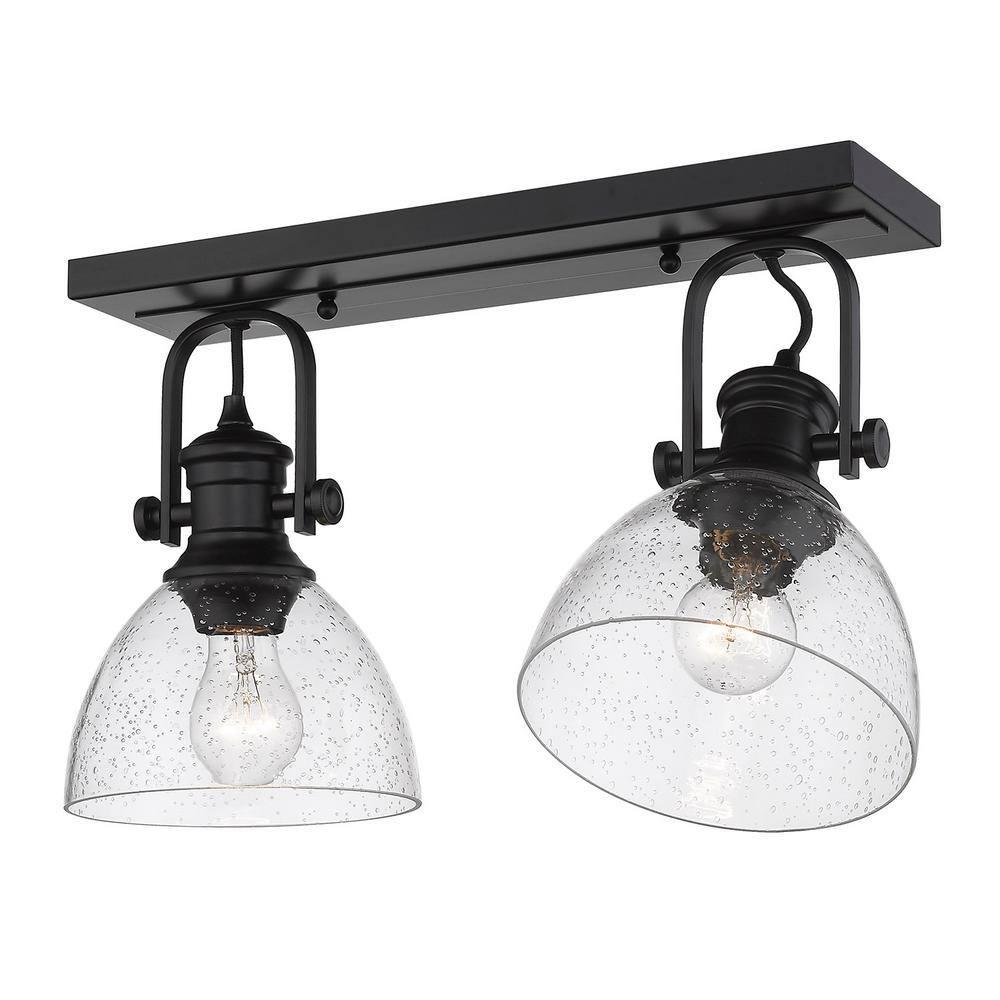 Golden Lighting Hines 2-Light Semi-flush in Matte Black with Seeded Glass