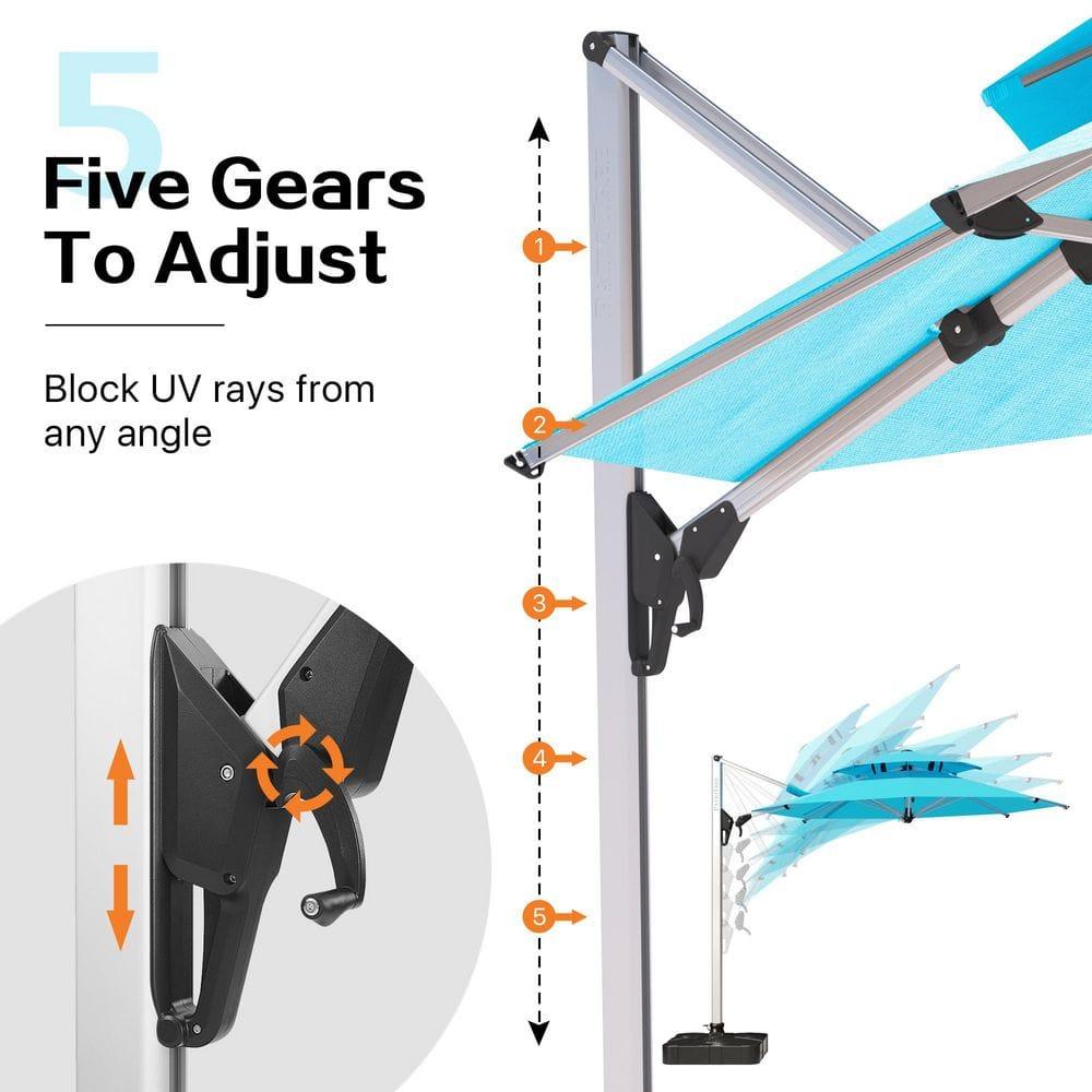 11' Blue Aluminum Patio Offset Cantilever Umbrella with 360° Rotation