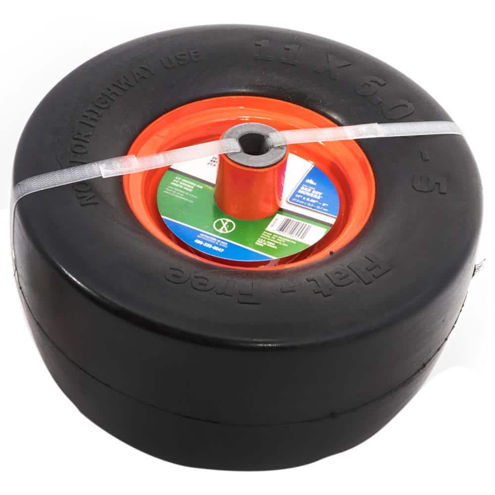 11 In. X 6 In. Universal Flat Free Zero Turn Front Wheel Assembly With Smooth Tread And Orange Rims