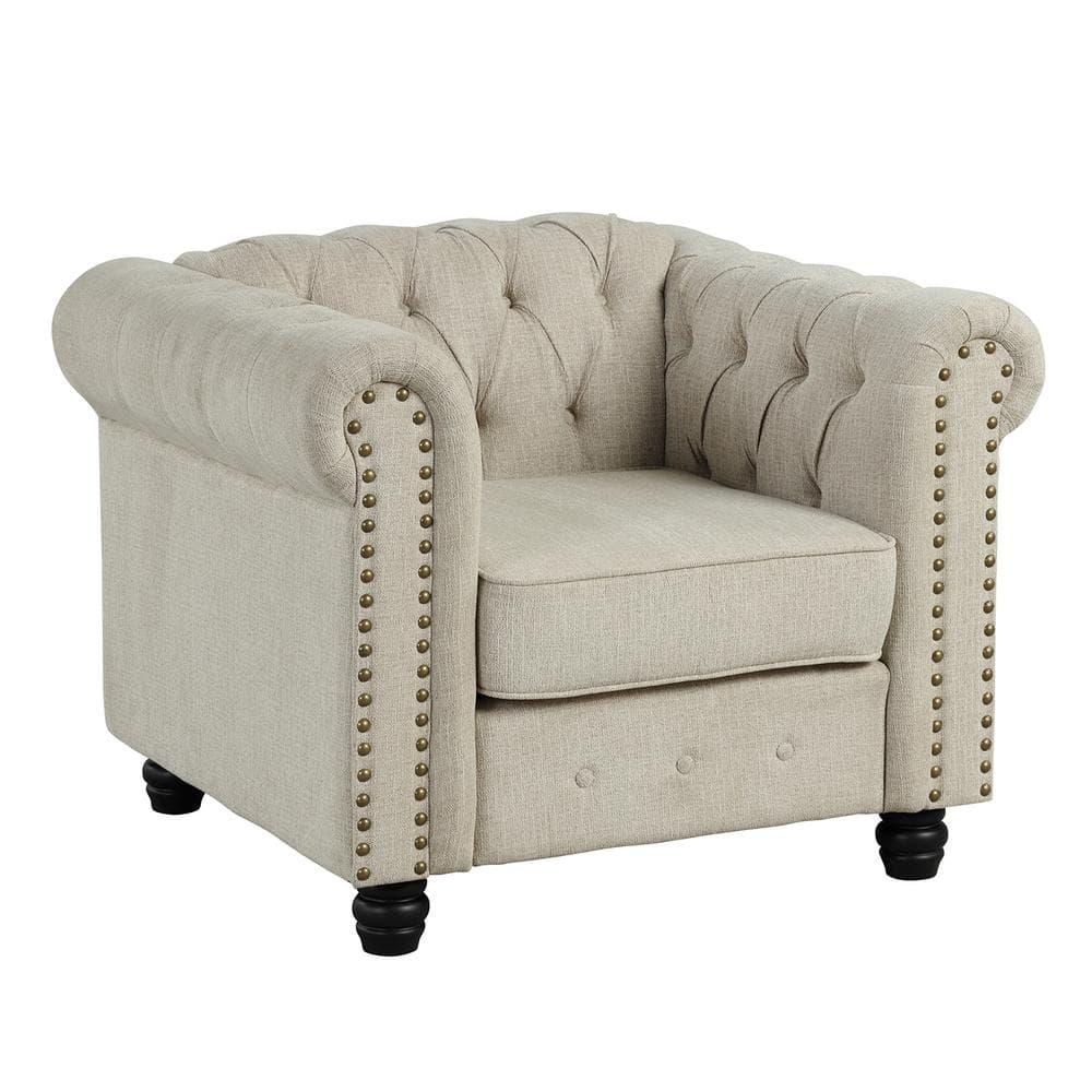 Morden Fort Beige Sofa Set for Living Room Furniture Button Tufted Chair and Loveseat 2 Pieces Fabric
