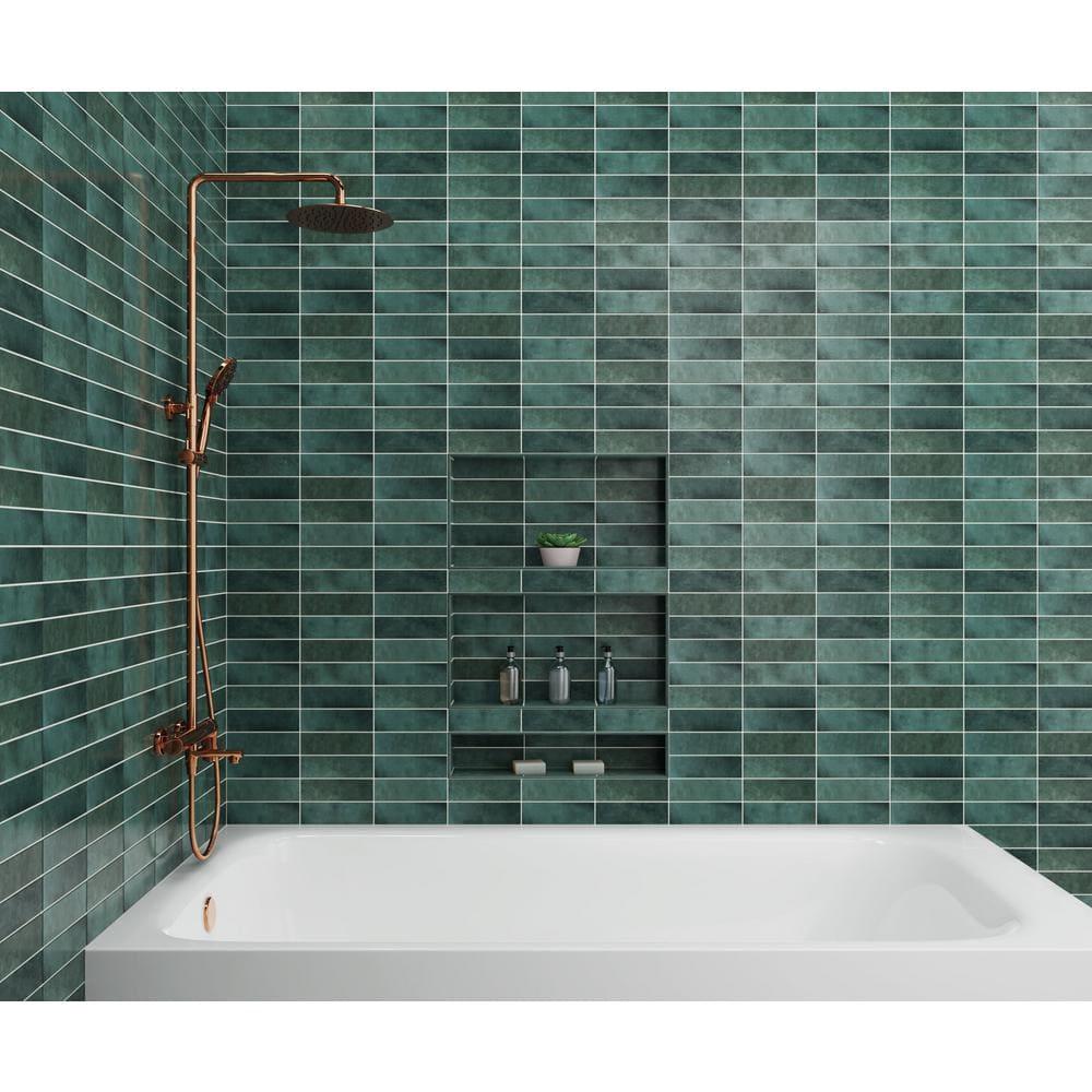Bedrosians Cloe Rectangle Gloss Ceramic Tile 3 x 8, Green (10.64 sq. ft./Case)
