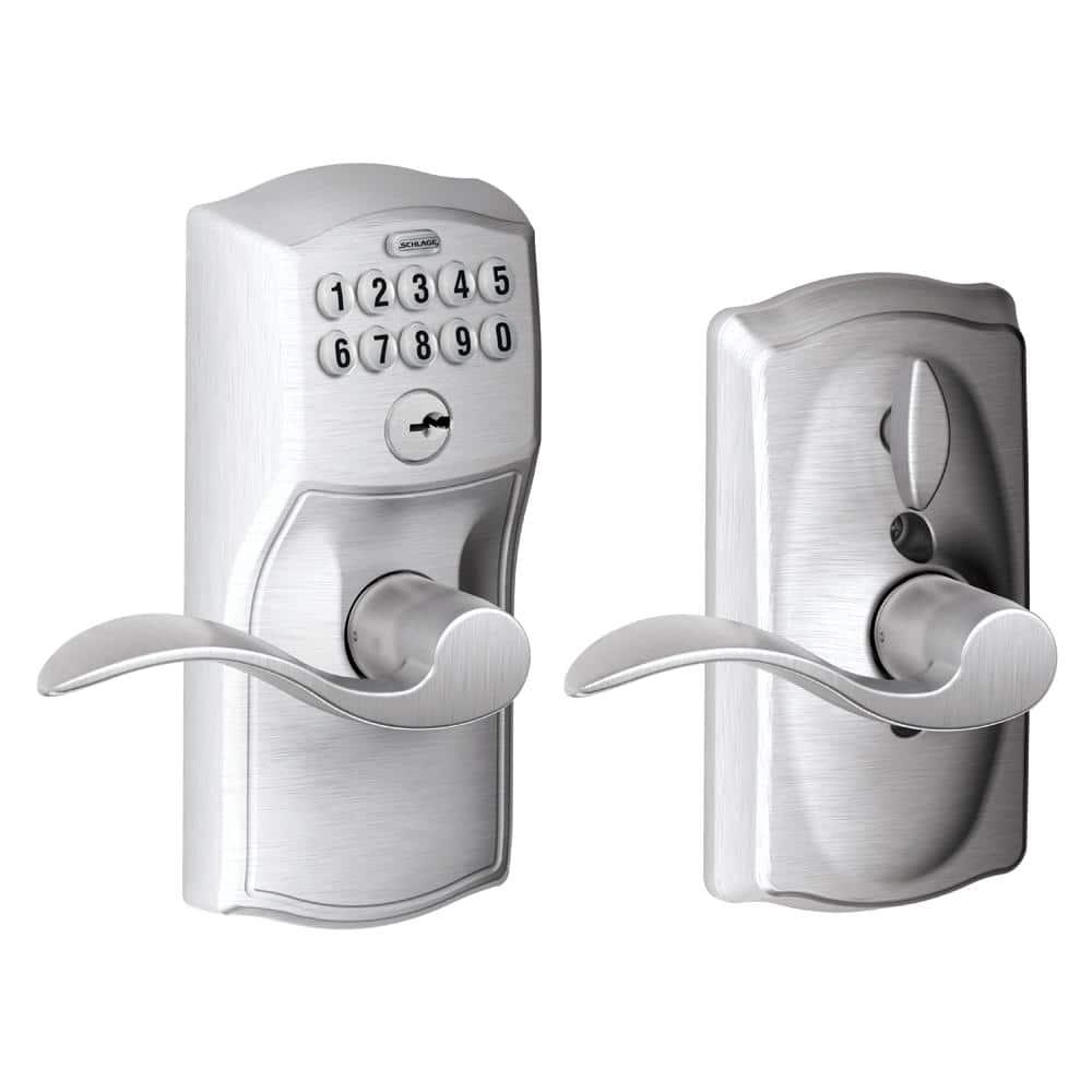 Schlage FE595 Camelot By Accent Keypad with 16211 Latch 10063 Strike Entry Flex-Lock Electronic Keypad with 16211 Latch 10063 Strike Satin Chrome Finish