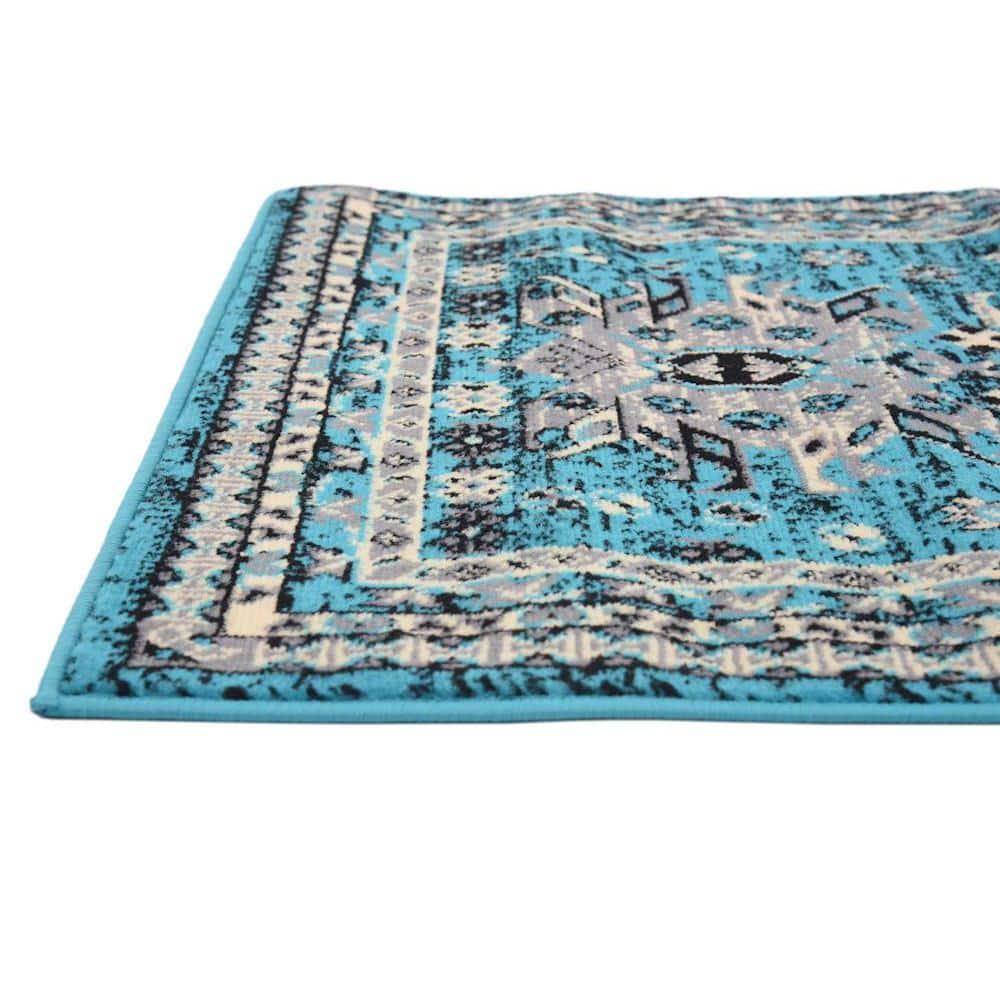 Unique Loom 2' 7 x 10' 0 Runner Turquoise Taftan Oasis Area Rug