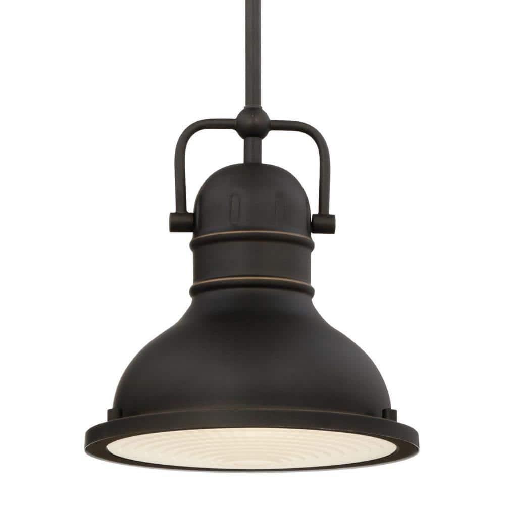Westinghouse Lighting 63082B One-Light LED Mini Pendant Oil Rubbed Bronze with Highlights & Frosted Prismatic Lens