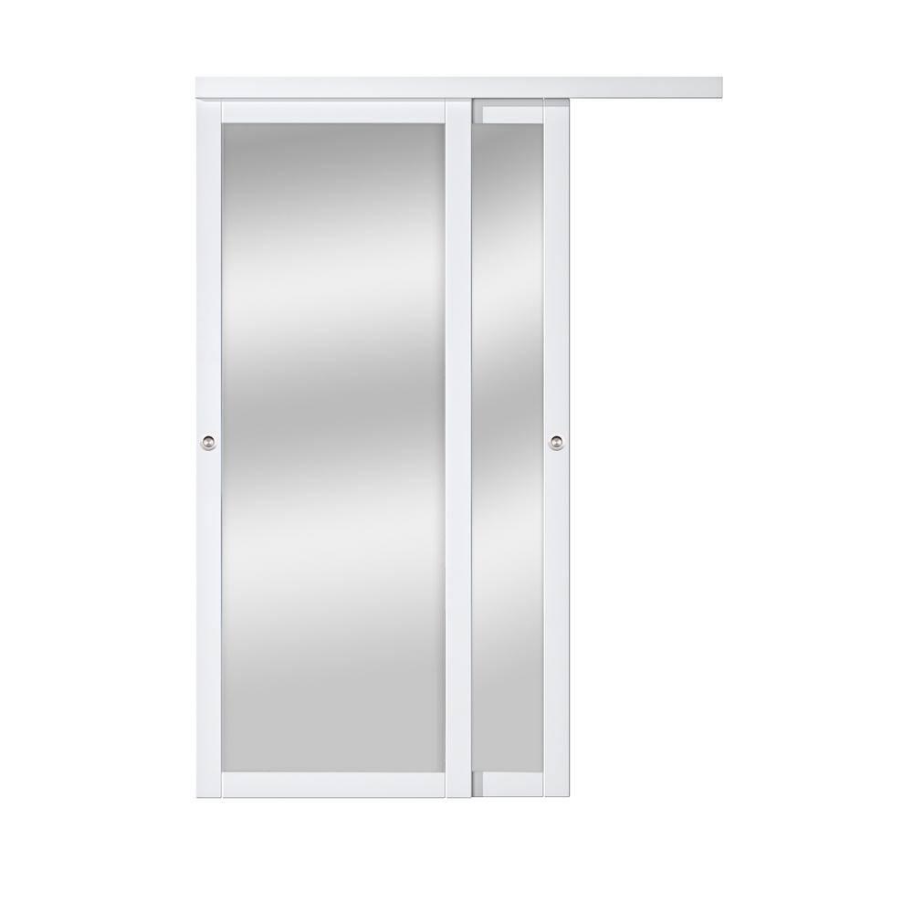 ARK DESIGN 80 in. 1 Lite Mirrored White Sliding Closet Door with Hardware Kit
