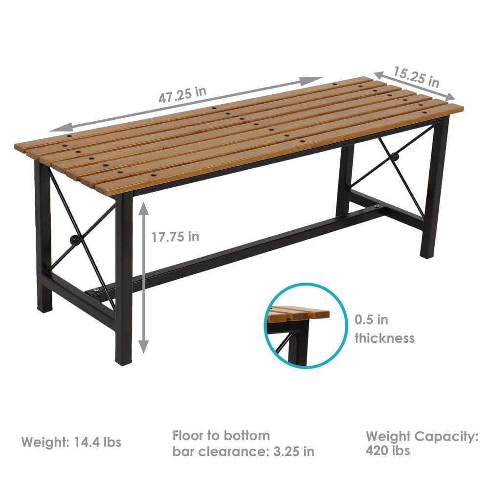 Sunnydaze European Chestnut Patio Dining Bench with Steel Frame - 17.75" H