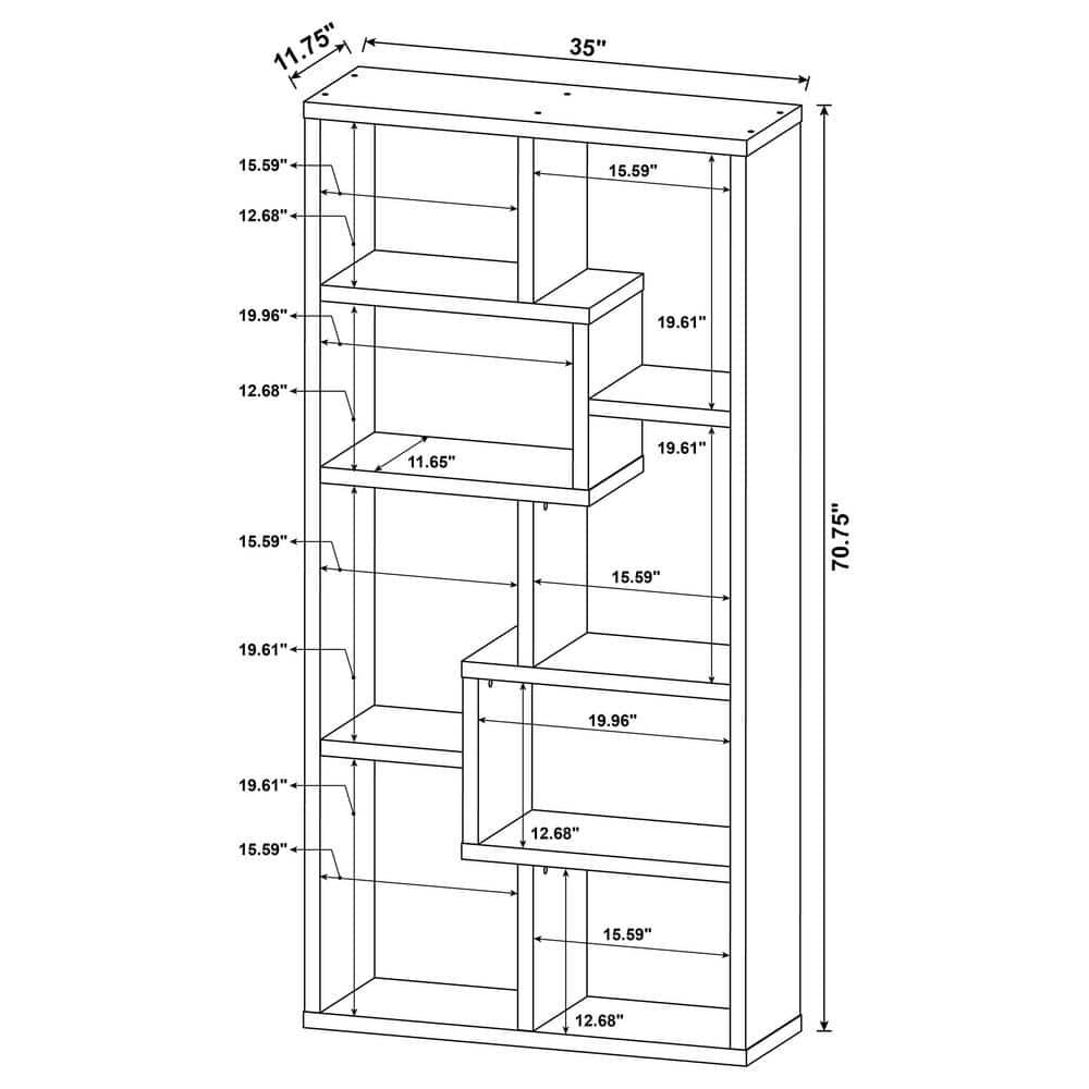 Coaster 10-Shelf Transitional Wood Geometric Bookcase in Gray
