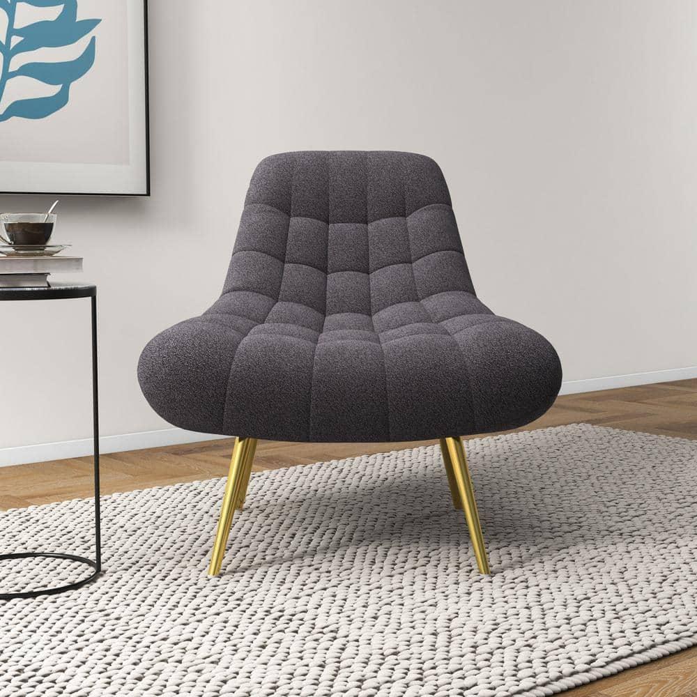 Eden Mid Century Furniture Style Comfortable Gray Boucle Fabric Lounge Chair