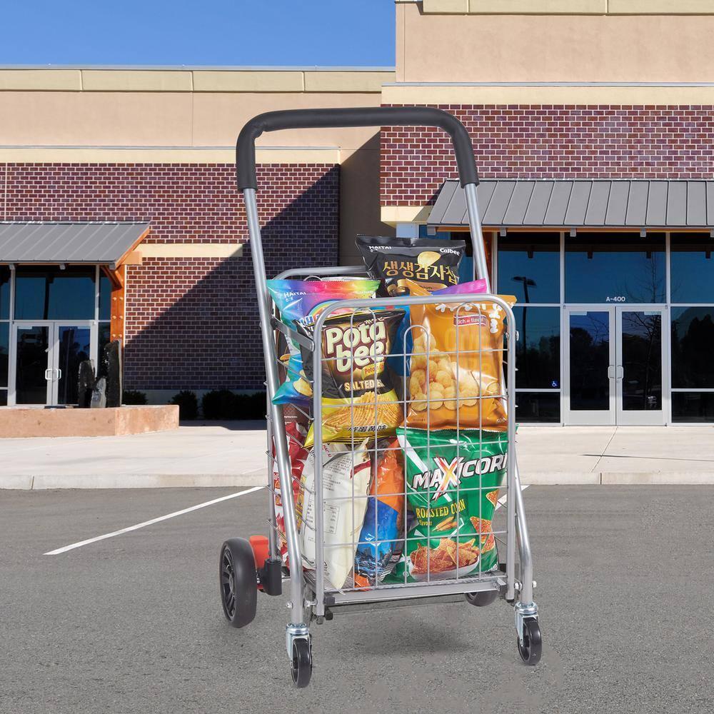 BENTISM Folding Shopping Cart Utility Grocery Basket Cart Shopping Wheels 66 lbs