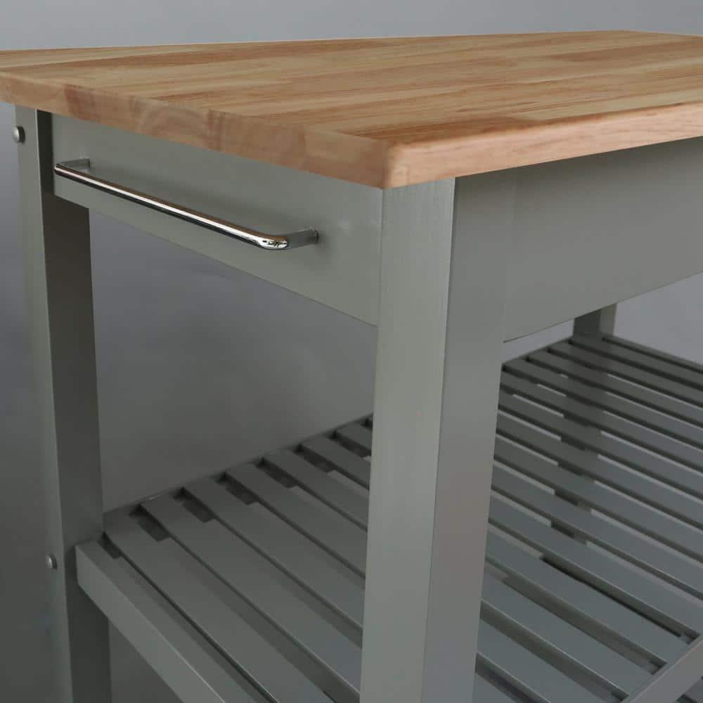 Casual Home Kitchen Island Bar Station with Hardwood Counter Top - Slate Gray
