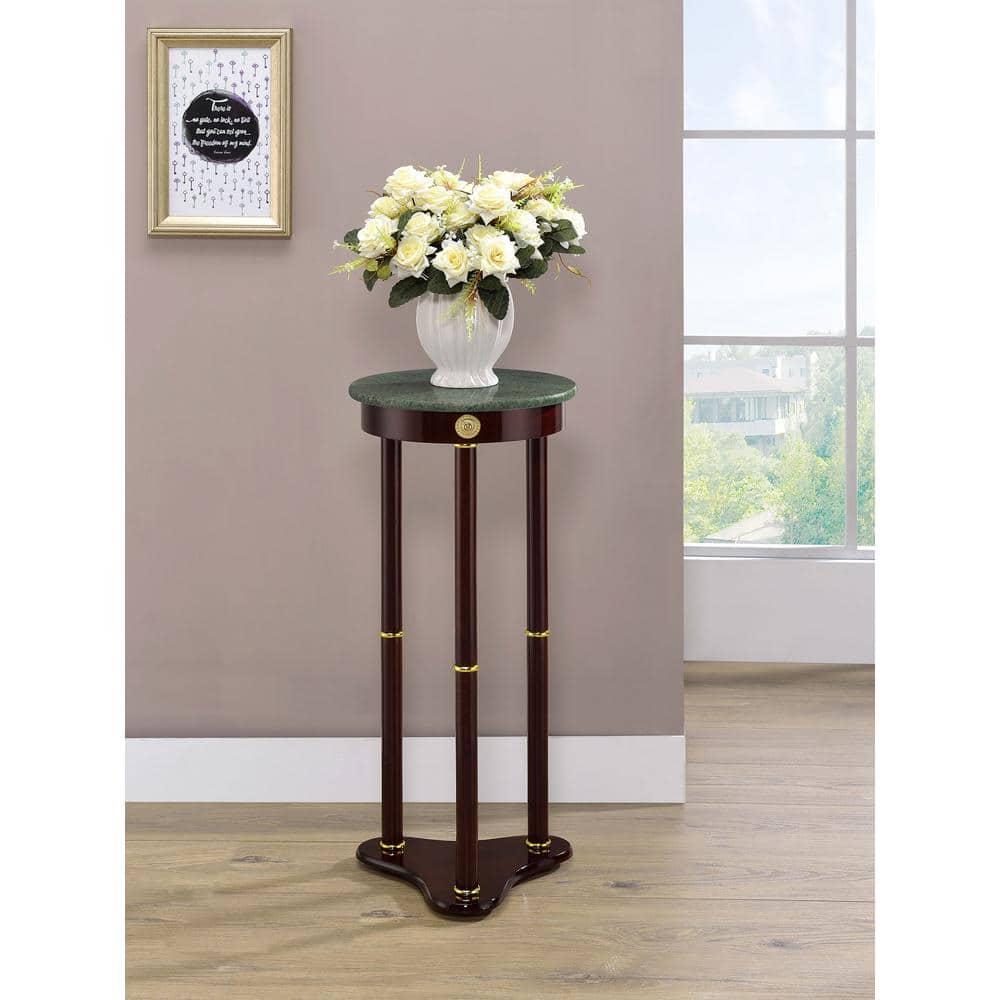 Monarch Specialties Edie Round Marble Top Accent Table Merlot