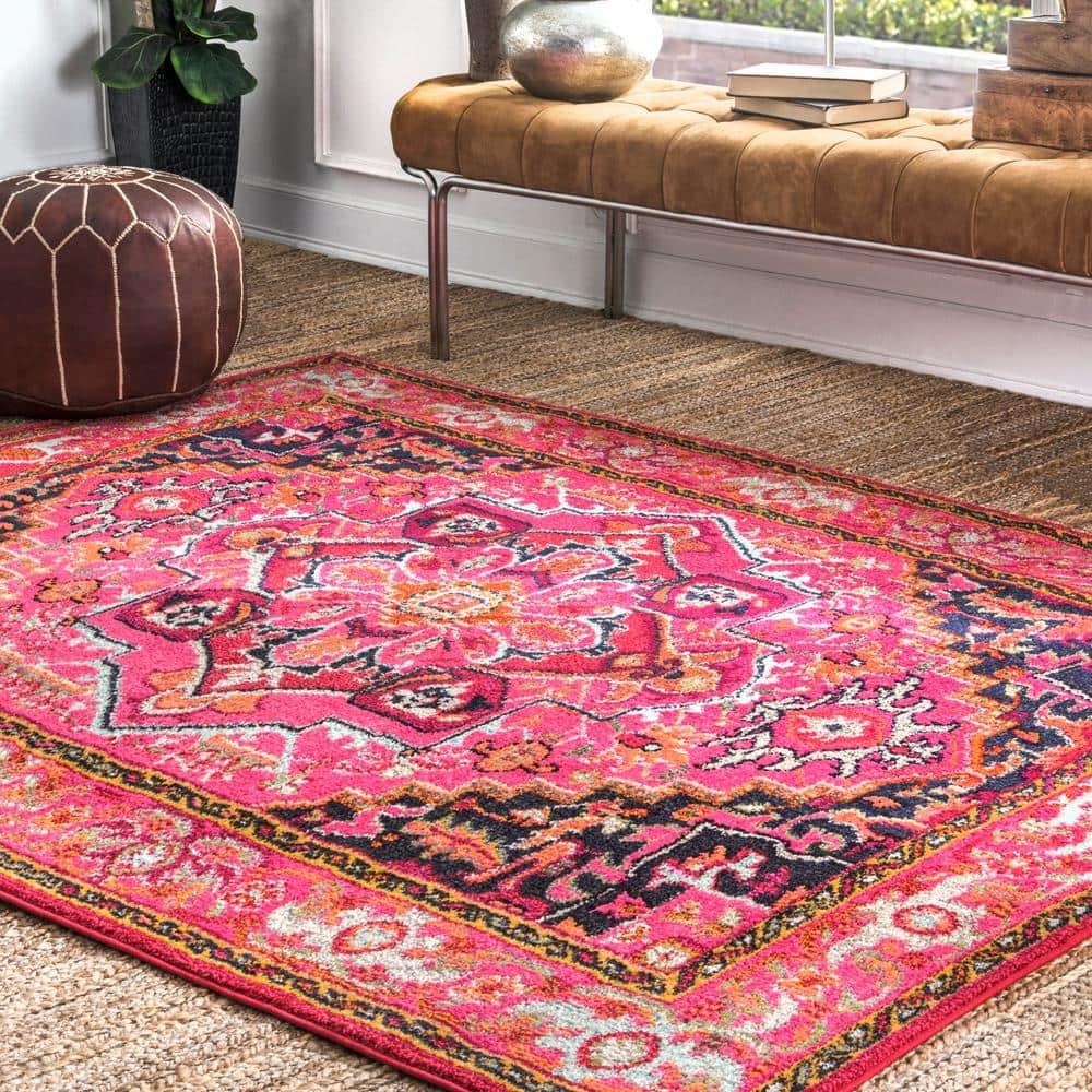 4'x6' Vintage Mackenzie Area Rug Pink - nuLOOM: Medallion Pattern, Low Pile, Indoor, Machine Made, Jute Backing