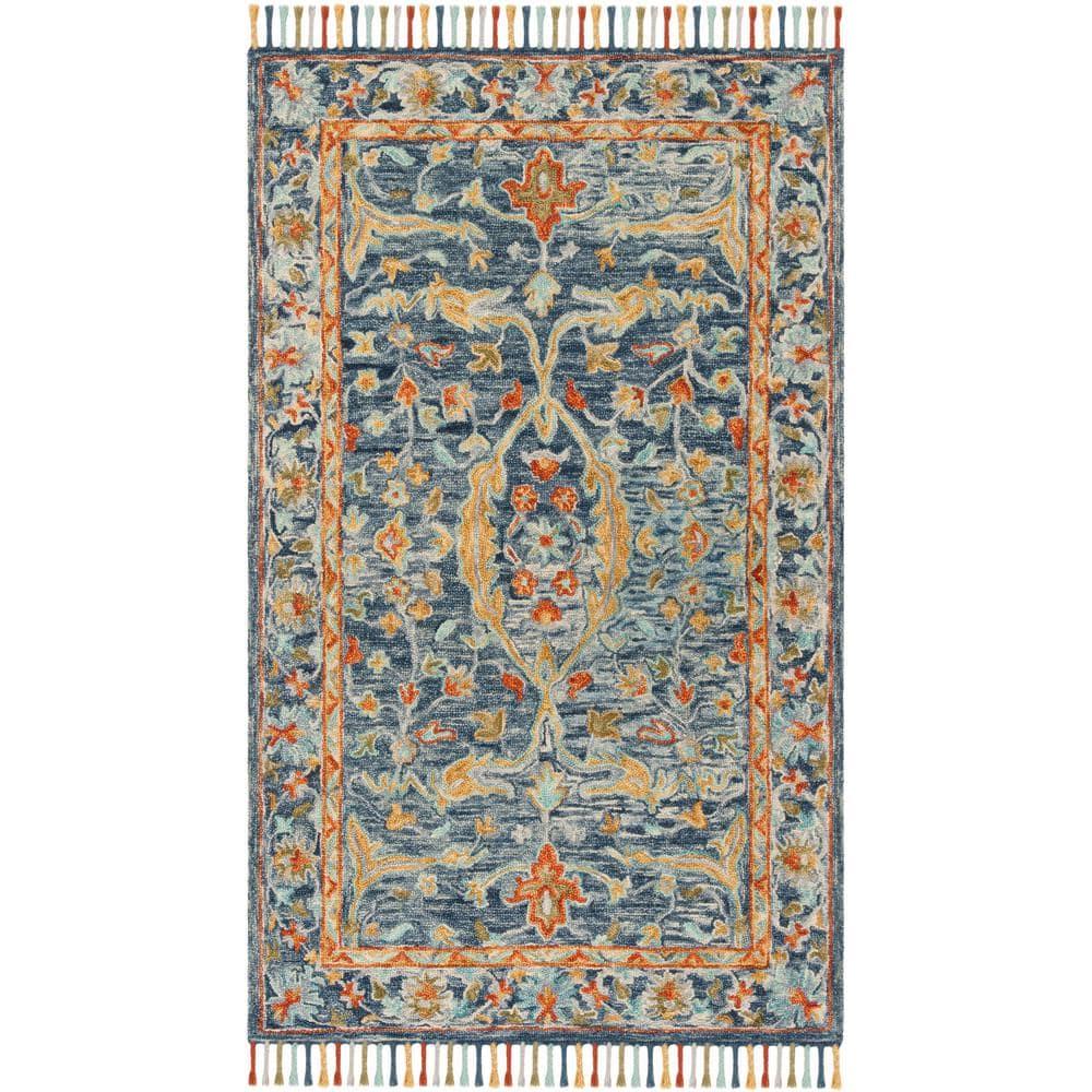 Aspen APN116 Hand Tufted Area Rug - Blue/Rust - 5' X 8' - Safavieh.