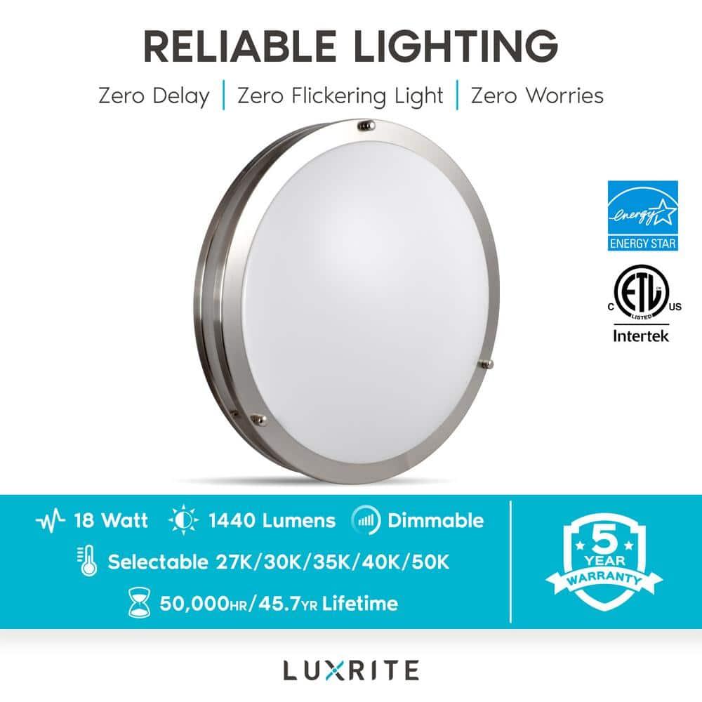 Luxrite 14 Inch LED Flush Mount Ceiling Light, Color Temperature Selectable 2700K / 3000K / 3500K / 4000K / 5000K