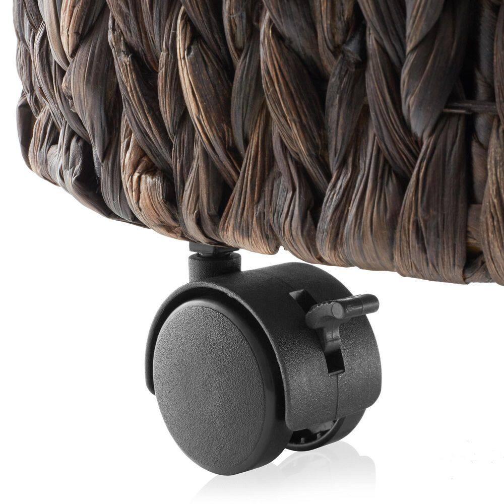 Casafield Rolling Storage Basket - Espresso, Handwoven Hyacinth Rolling Hamper with Lid, Storage Bin on Wheels for Living Room, Bathroom, Laundry