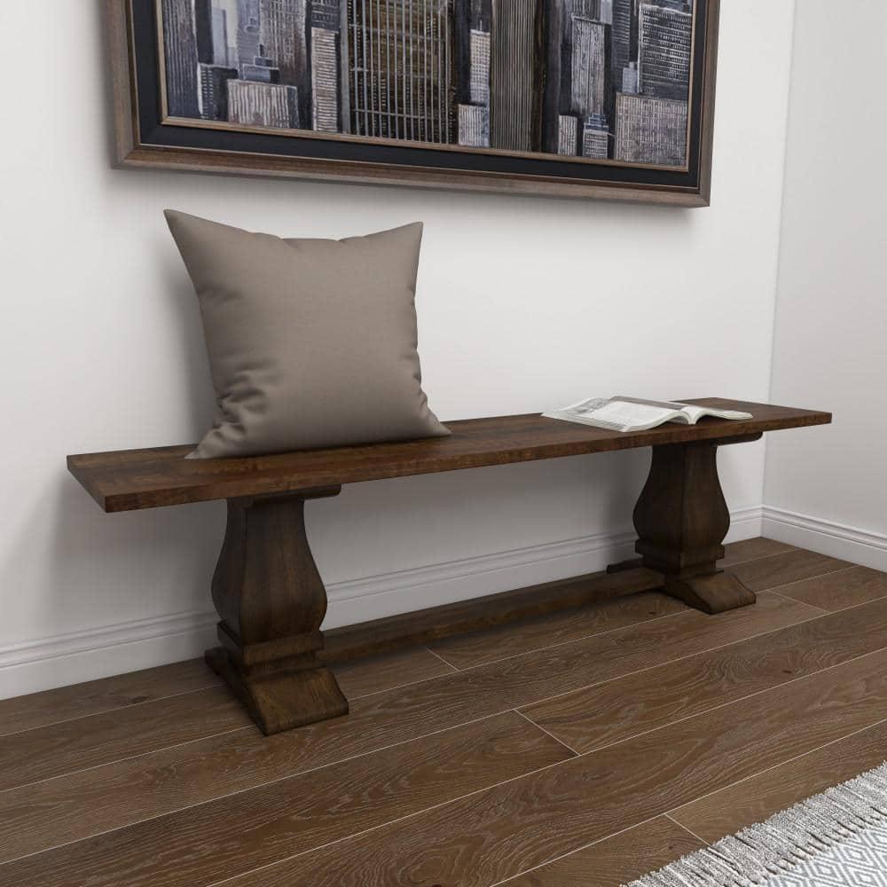 DecMode Mango Wood Bench with Parquet Inlay, Brown
