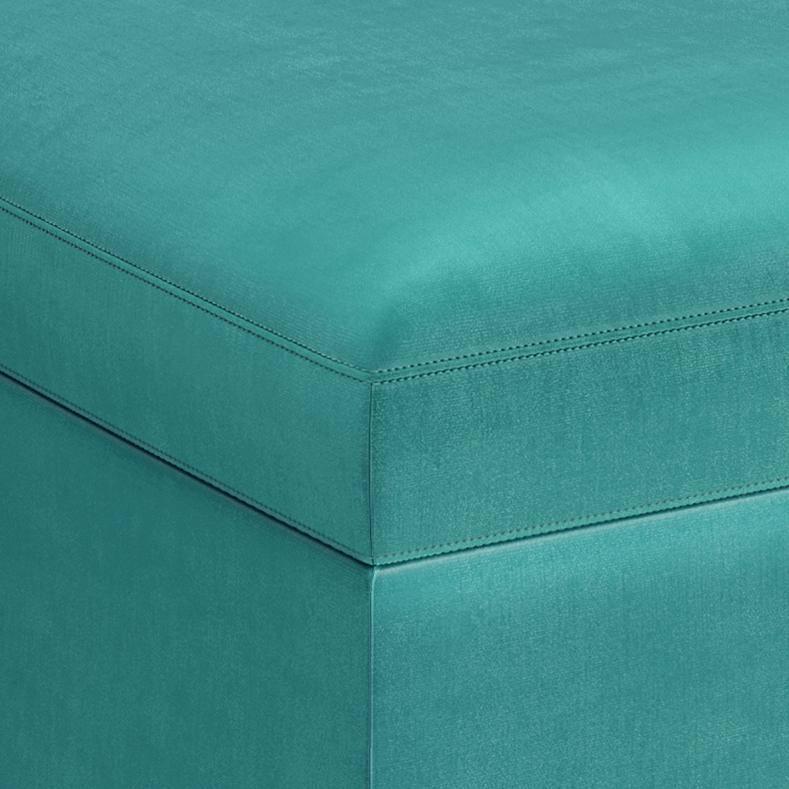 Simpli Home Owen 36 inch Wide Mid Century Modern Rectangle Small Rectangular Storage Ottoman in Aqua Blue Velvet Fabric