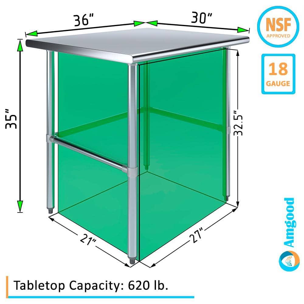 Amgood Stainless Steel Open Base Work Table