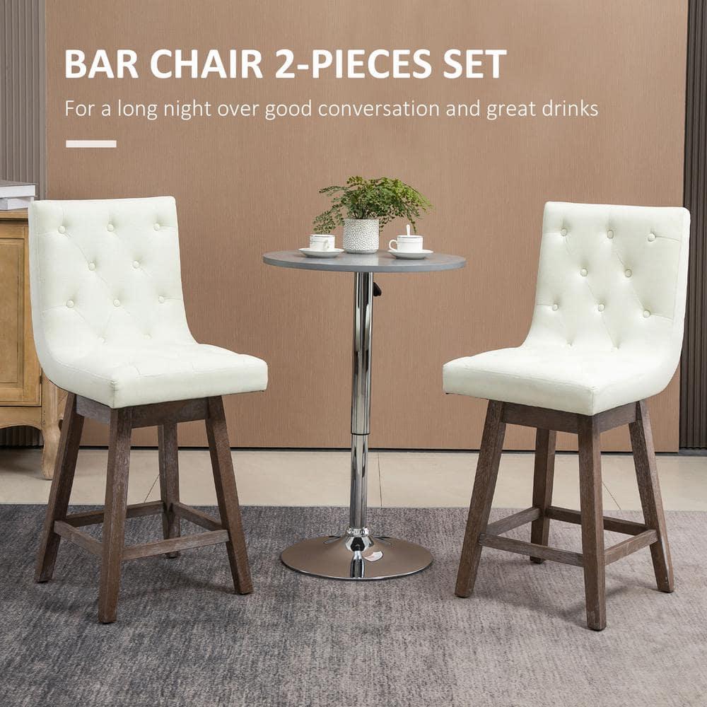HOMCOM Bar Stools Set of 2, Swivel Bar Chairs, 25.5" High Fabric Tufted Breakfast Barstools for Kitchen Counter