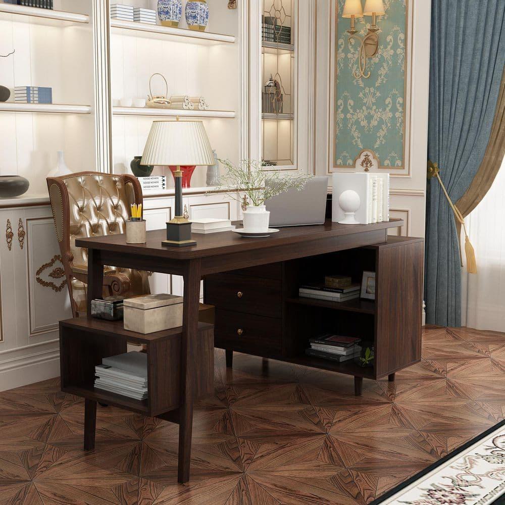KULAGAGA Writing Desk with Drawers and File Cabinet, L Shaped Office Desk Computer Table, Espresso