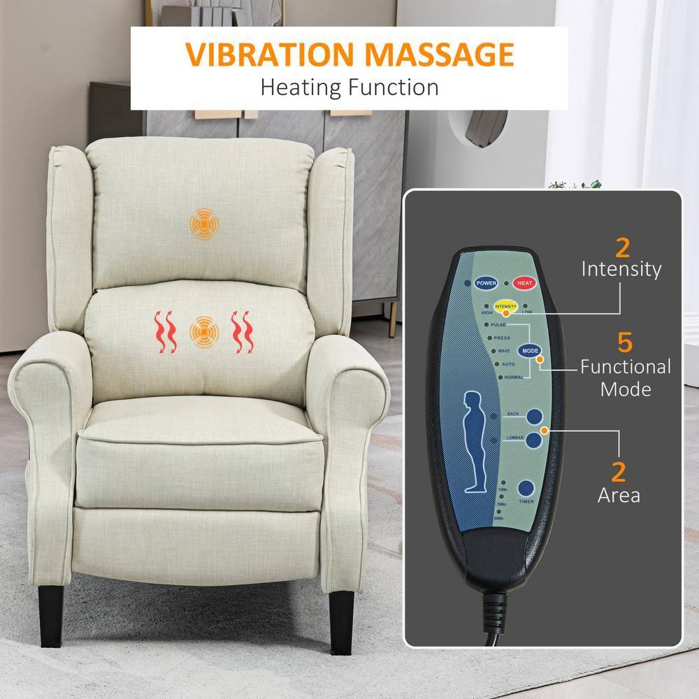 HOMCOM Wingback Heated Vibrating Massage Chair, Accent Sofa Vintage Upholstered Massage Recliner Chair, Beige