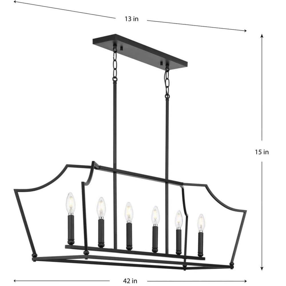 Progress Lighting Parkhurst 6-Light Linear Chandelier, Matte Black, No Shade