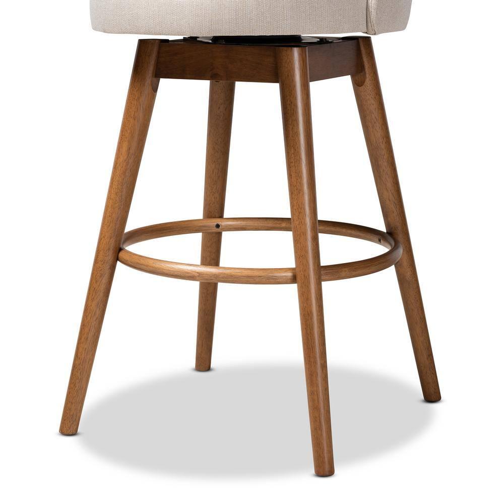 Baxton Studio Carra Mid-Century Modern Light Beige Fabric Upholstered Walnut-Finished Wood Swivel Bar Stool Set of 2