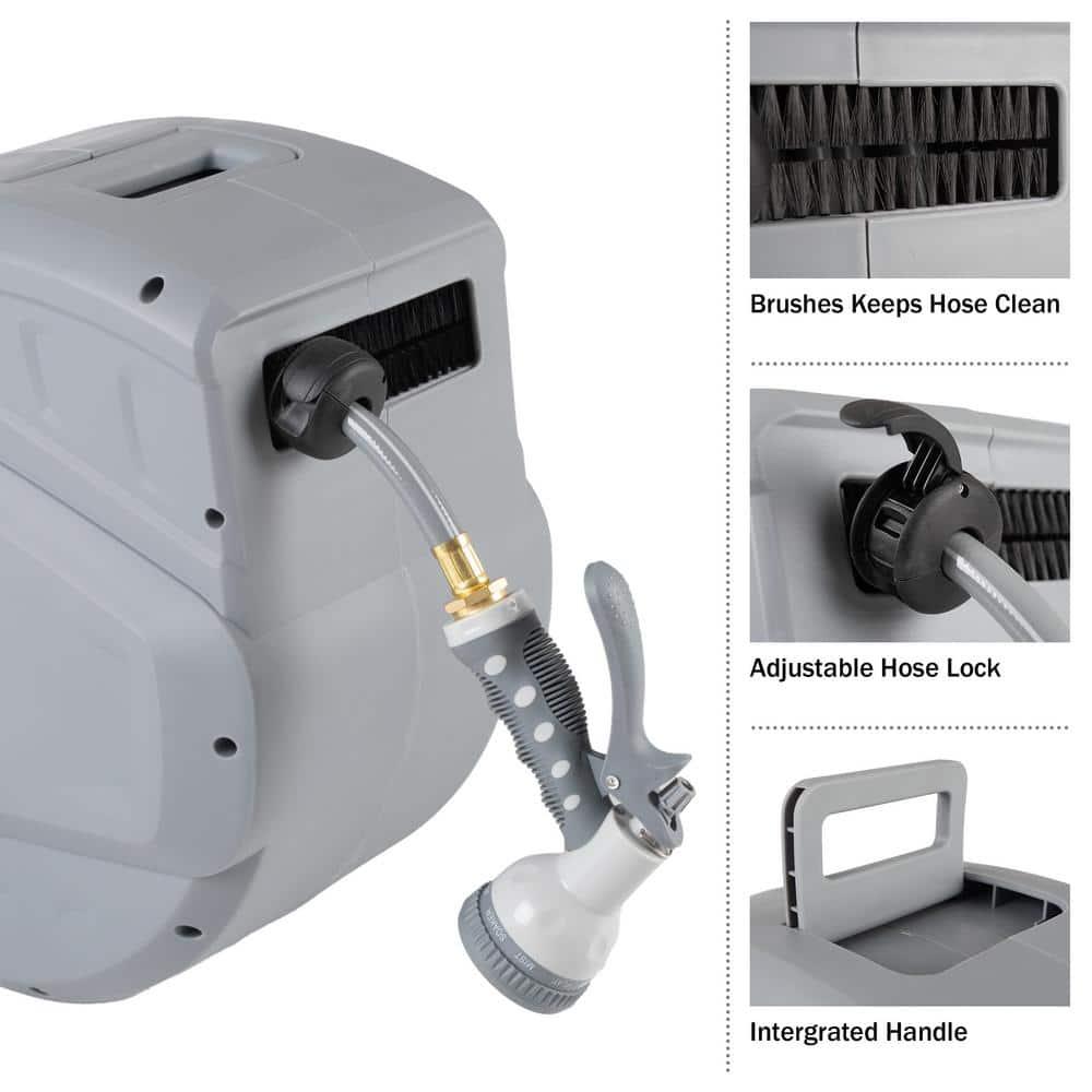 Retractable Hose - 100 FT Garden Hose with 9 Nozzle Patterns - Hose Reel Wall Mount with 180-Degree Swivel Bracket and Auto-Rewind by Pure Garden