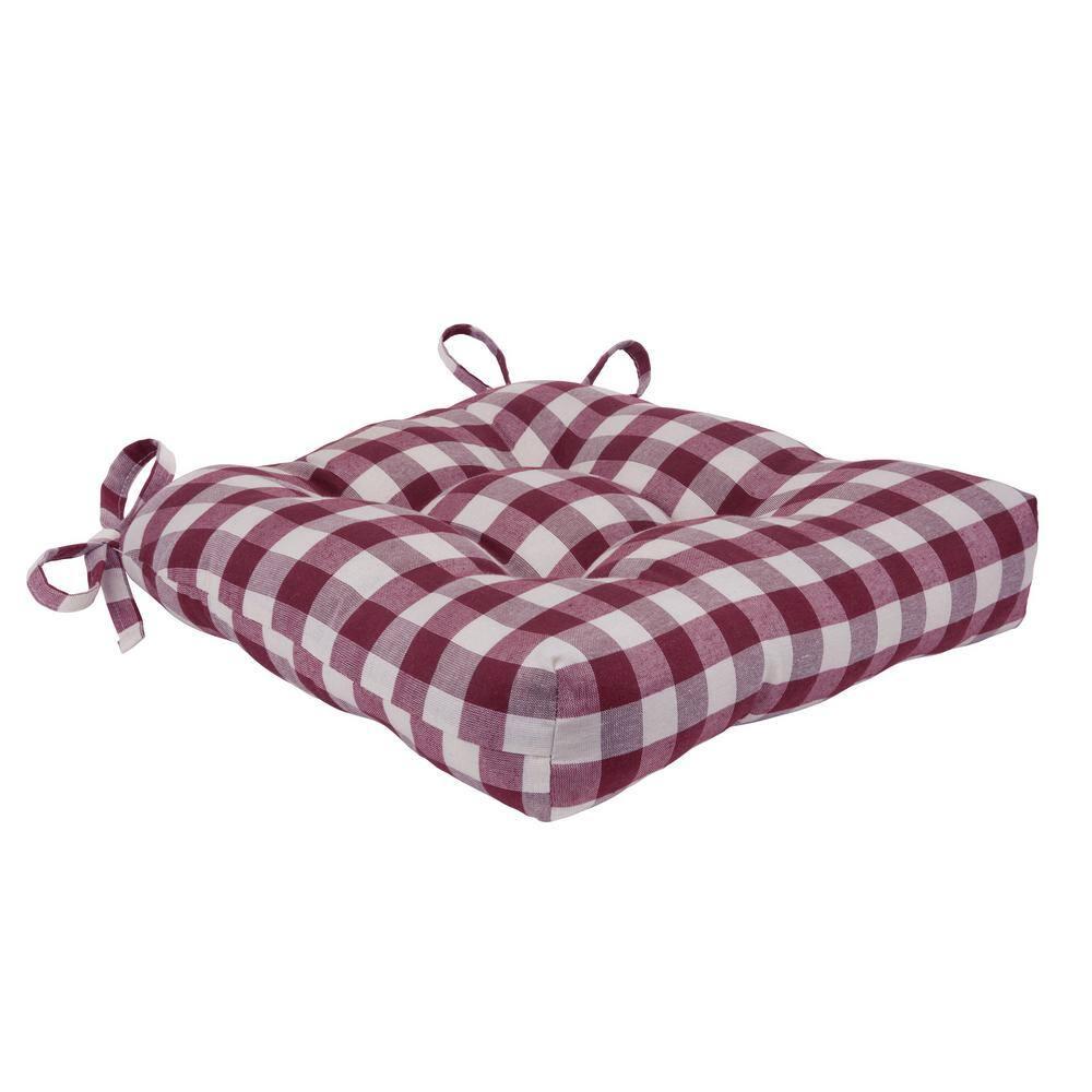 Kate Aurora Set of 2 Country Farmhouse Plaid Stain/Water Resistant Chair Cushions - Burgundy