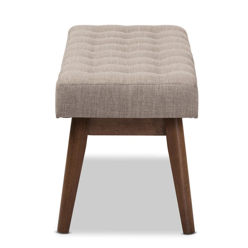 Elia Mid Century Modern Walnut Wood Fabric Button Tufted Bench Light Gray - Baxton Studio