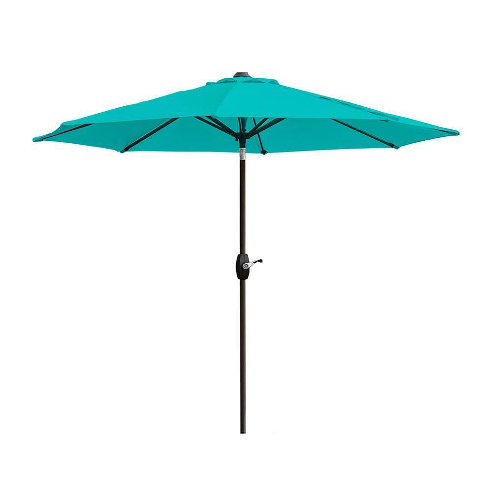 Westin Outdoor 9 Ft Umbrella with Round Resin Plastic Base Weight Included for Patio Garden UV Water Weather Resistant, Turquoise