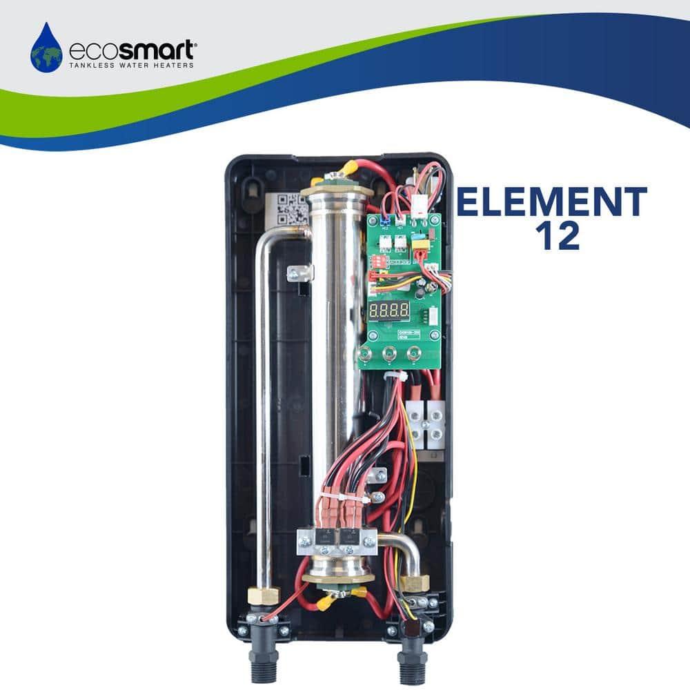 EcoSmart ECOS 12, Tankless Electric Water Heater, 12 kW, 240 Volt, Up to 2.9 GPM, 50 AMPS, Saves Space, Endless Hot Water, Digital Display, Warranty