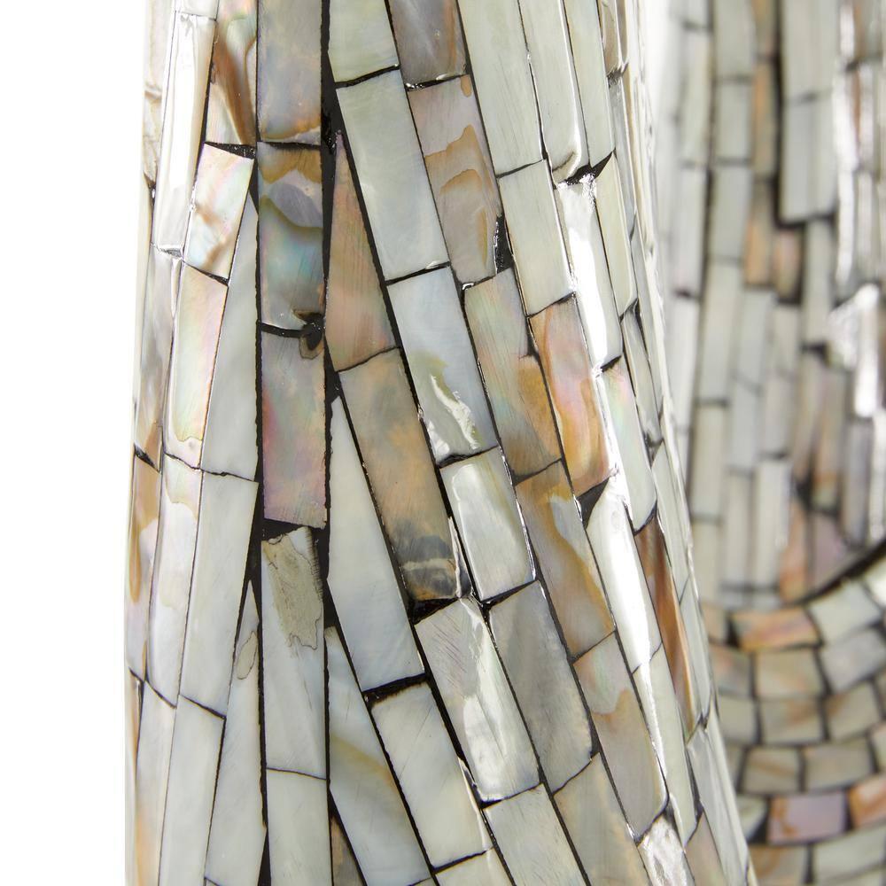 12" x 29" Gray Mother of Pearl Swirl Abstract Sculpture with Black Base, by DecMode