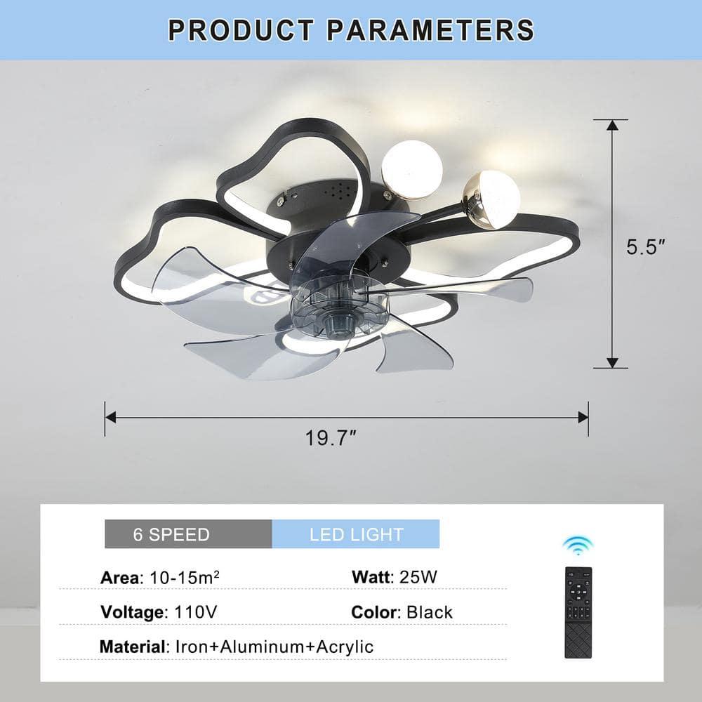 Canddidliike Ceiling Fan with Lights Remote Control, Butterfly Shape Flush Mount Bladeless Ceiling Fan for Kitchen Bedroom Living Room, Black