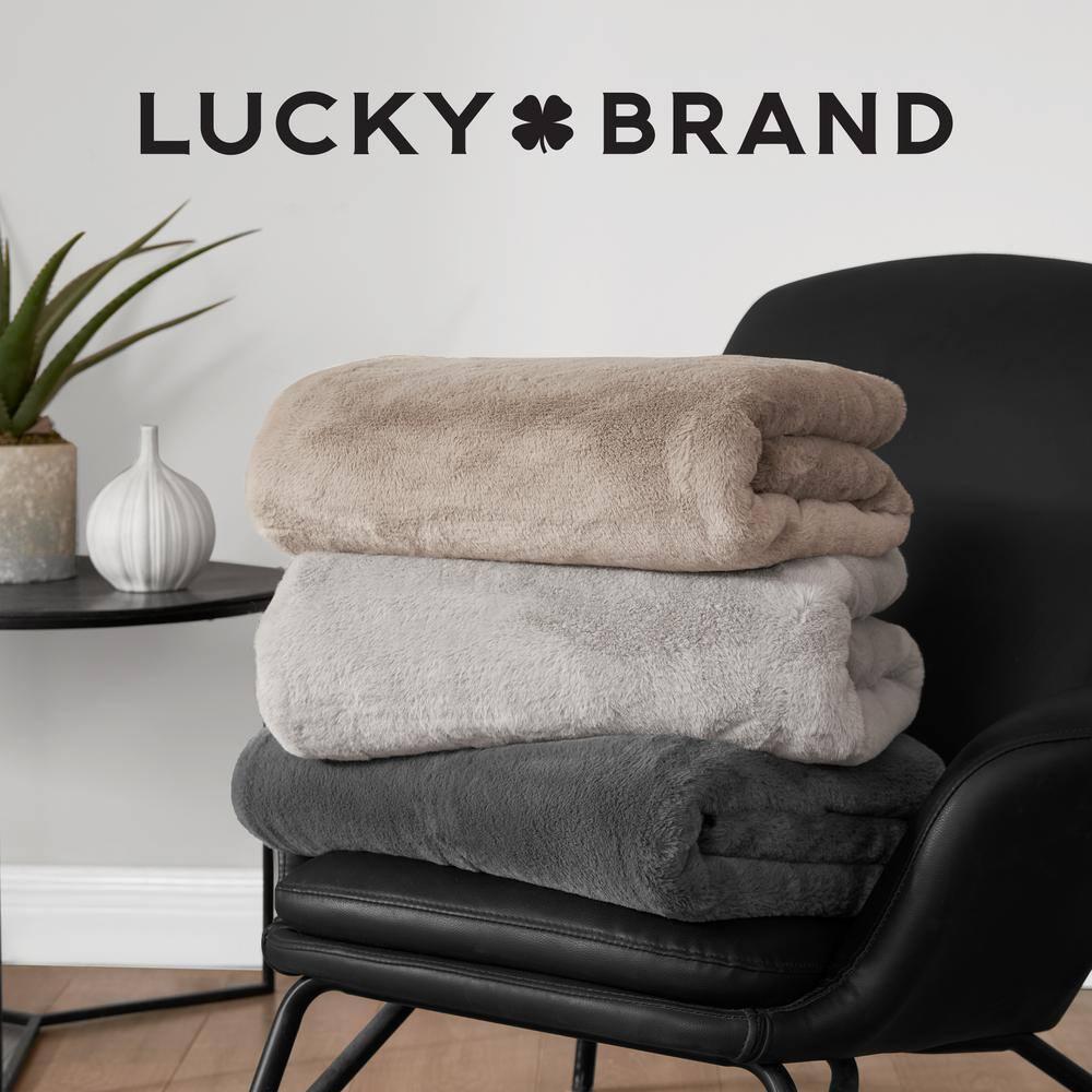 Lucky Brand Reversible Solid Rabbit Mink Faux Fur Luxurious & Soft Thow Blankets - 50" x 70"