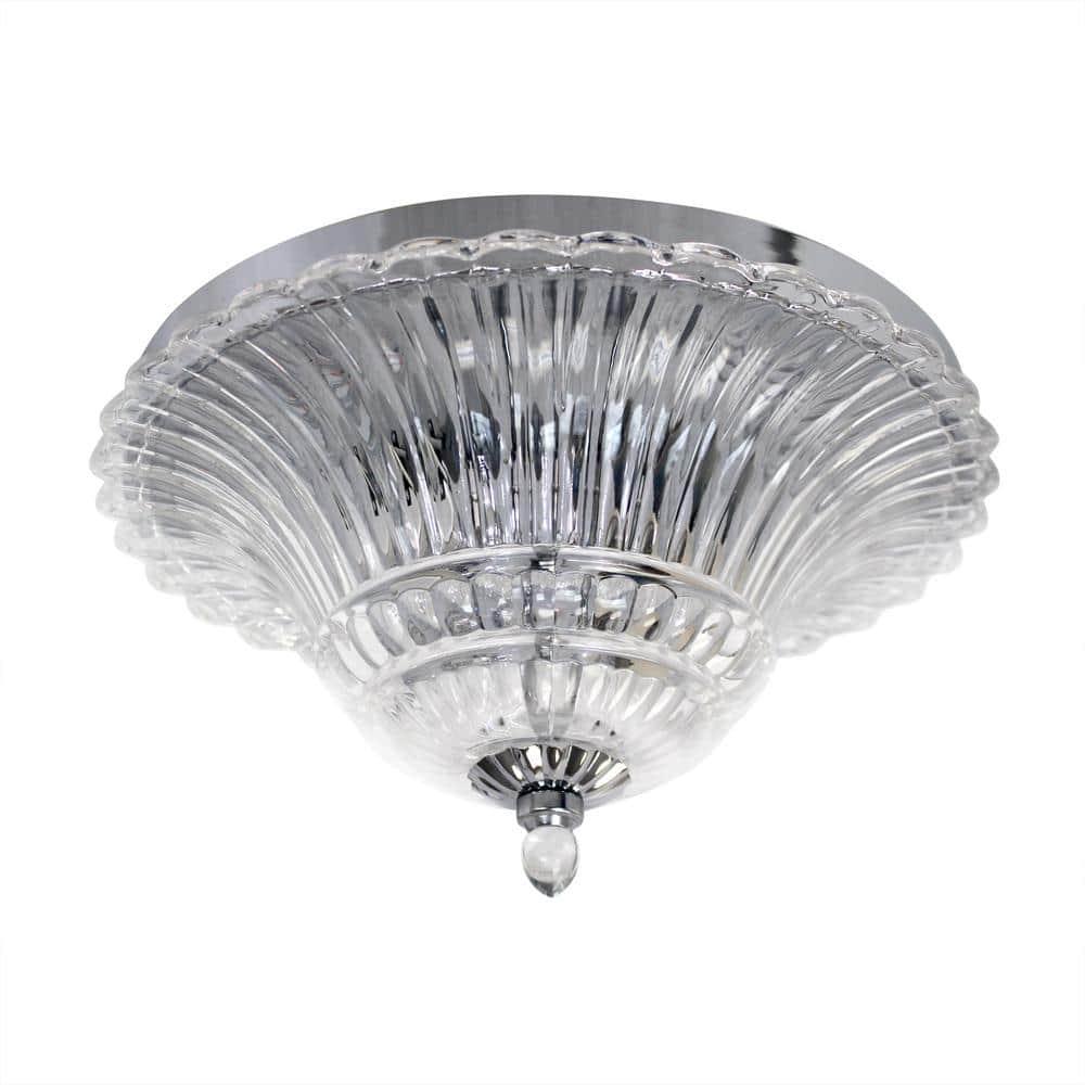 Elegant Designs 2 Light Glass Ceiling Light Glacier Petal Flushmount, Chrome