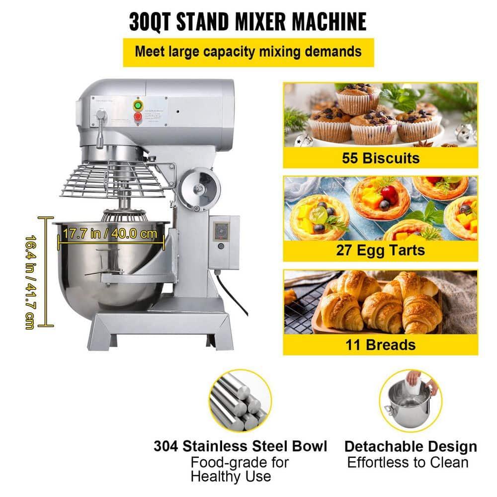 SKYSHALO 30 qt. Commercial Dough Mixer 3-Speeds Adjustable Mixer Silver Electric Stand with Stainless Steel for Restaurants