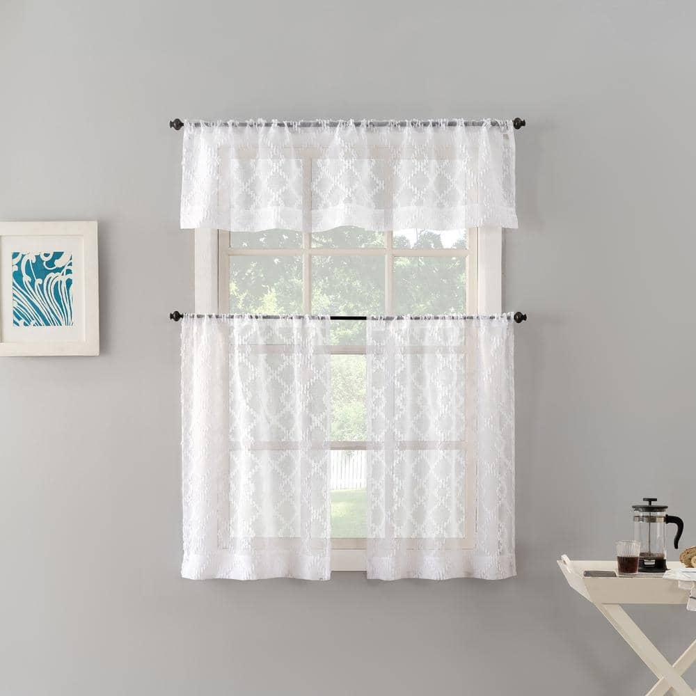 No. 918 Tina Geometric Clipped Semi-Sheer Rod Pocket Kitchen Curtains, 54"x36"