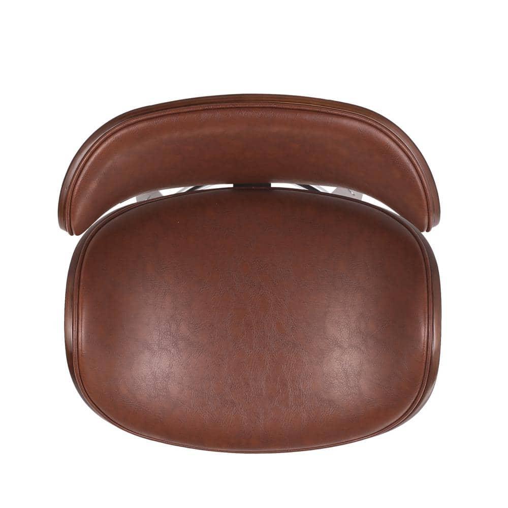 Noble House Cordele Indoor Upholstered Swivel Barstool, Cognac Brown and Walnut